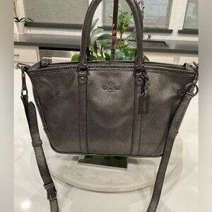 Coach #F36307 leather, 2- way, gunmetal metallic crossbody/handbag No Call outs.
